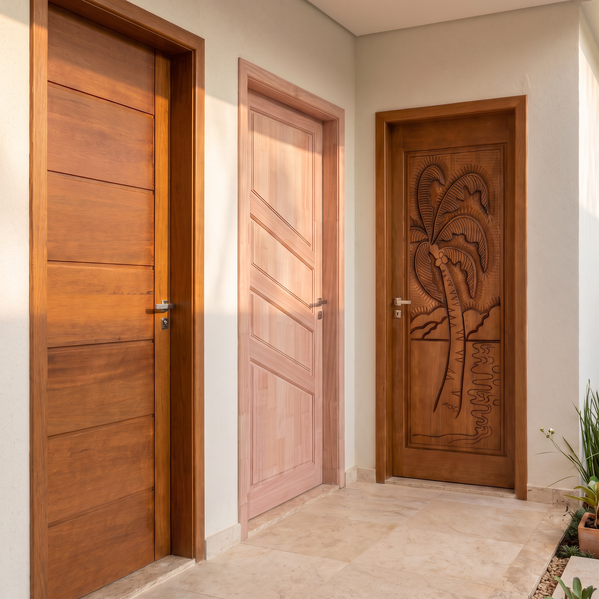 Portas externas de madeira para entradas e fachadas