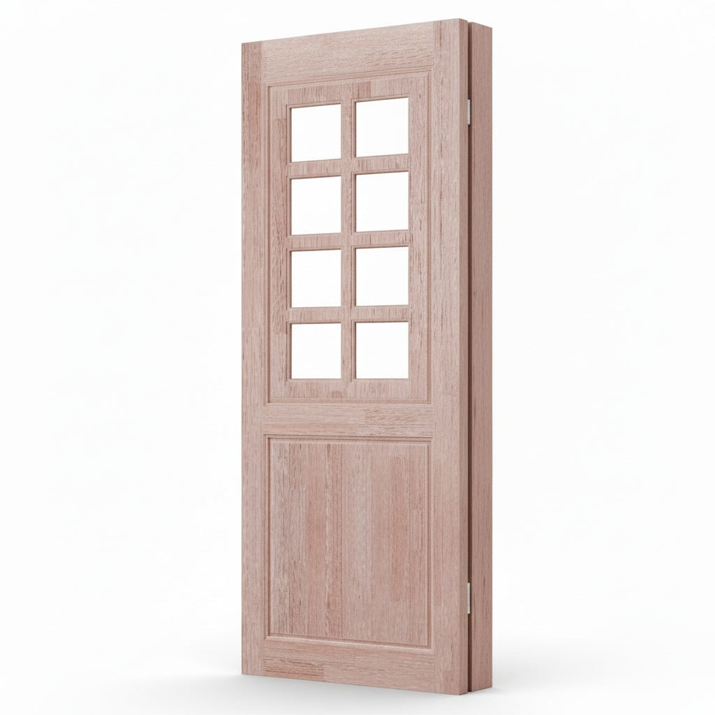 Porta Externa de Madeira Eucalipto Fingada | Ref 28 | Com Vidro | Natural