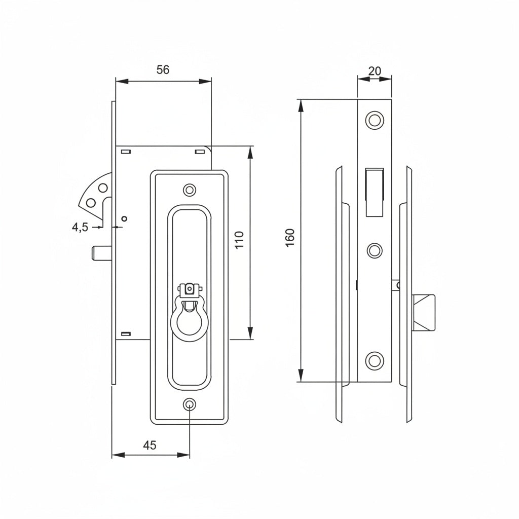 Fechadura para Porta de Correr | Concha Bico de Papagaio | Inox