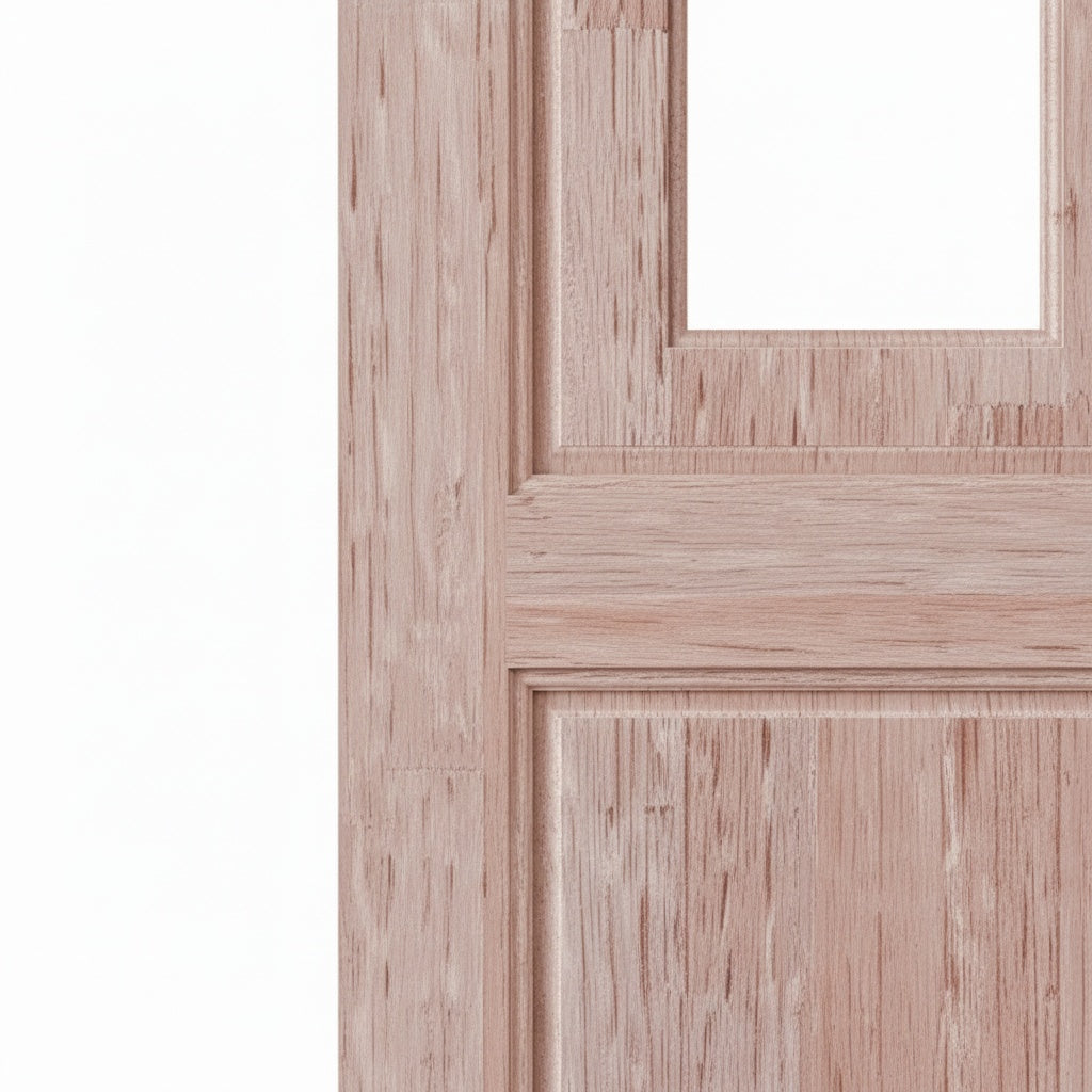 Porta Externa de Madeira Eucalipto Fingada | Ref 28 | Com Vidro | Natural