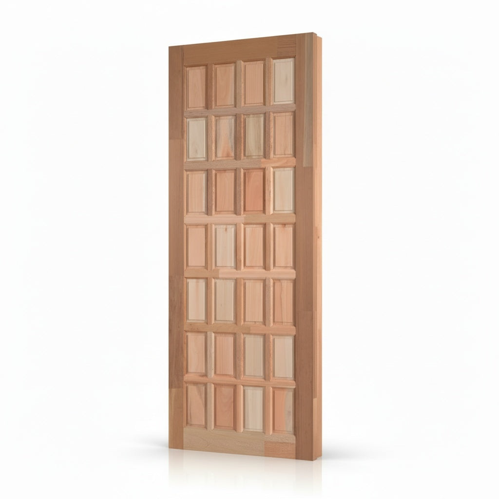 Porta Externa de Madeira Eucalipto Fingada | Ref 15 | 28 Almofadas | Natural