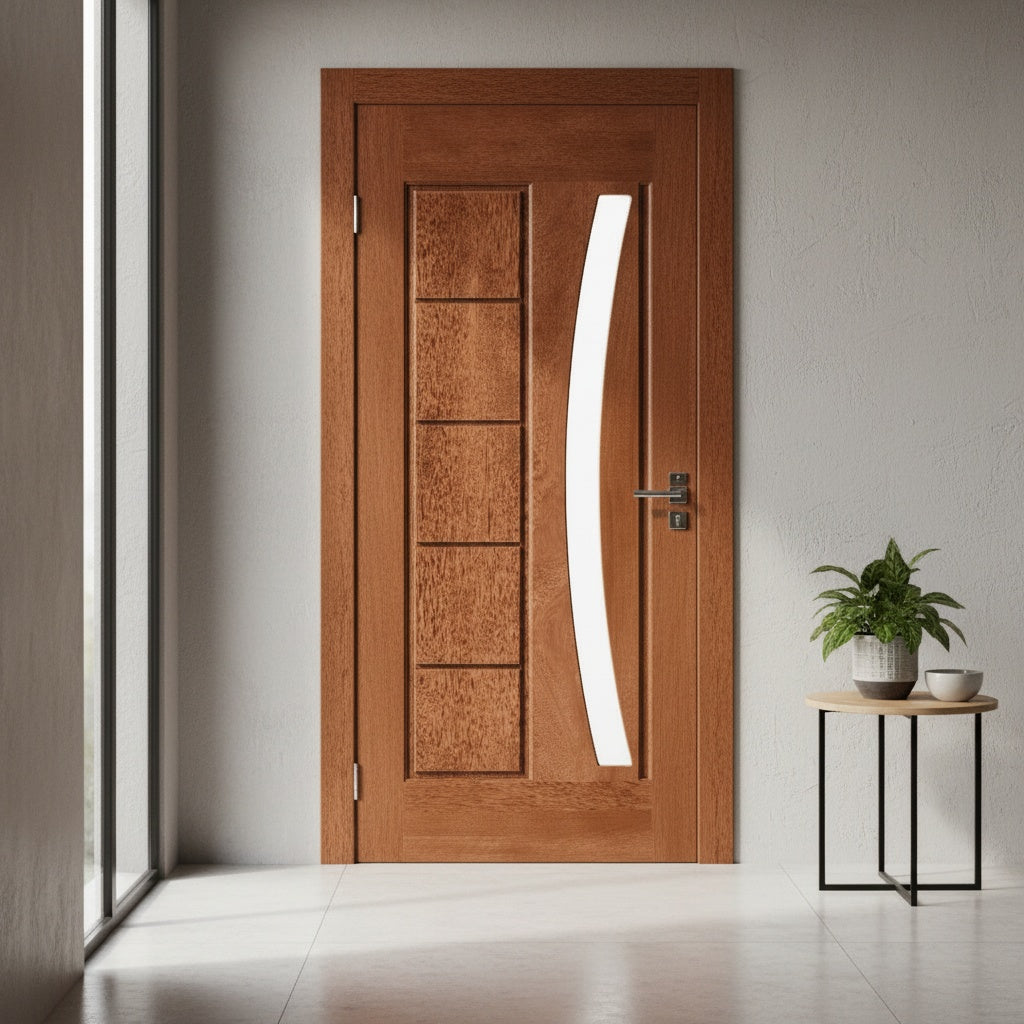 Porta Externa de Madeira Cedro Alagoano | Ref 31 | Vidro Arco | Com Selador