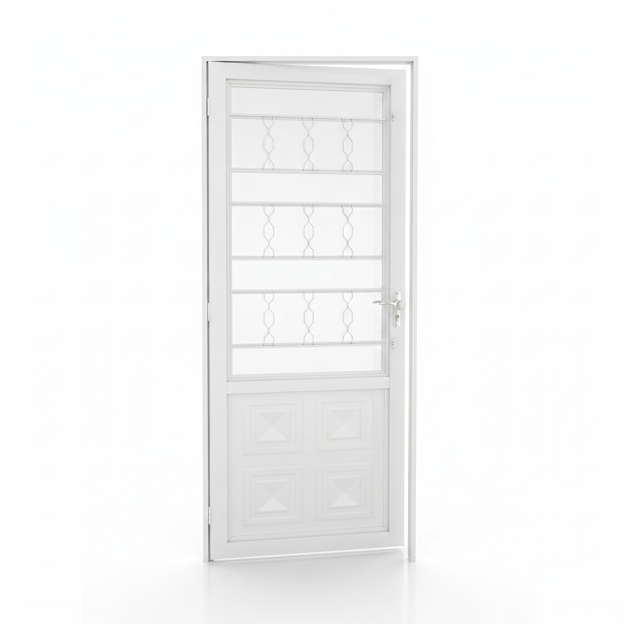 Porta com Caixilho de Aço Branco Laminado Reforçado com Postigo | 215 X 6,5 CM