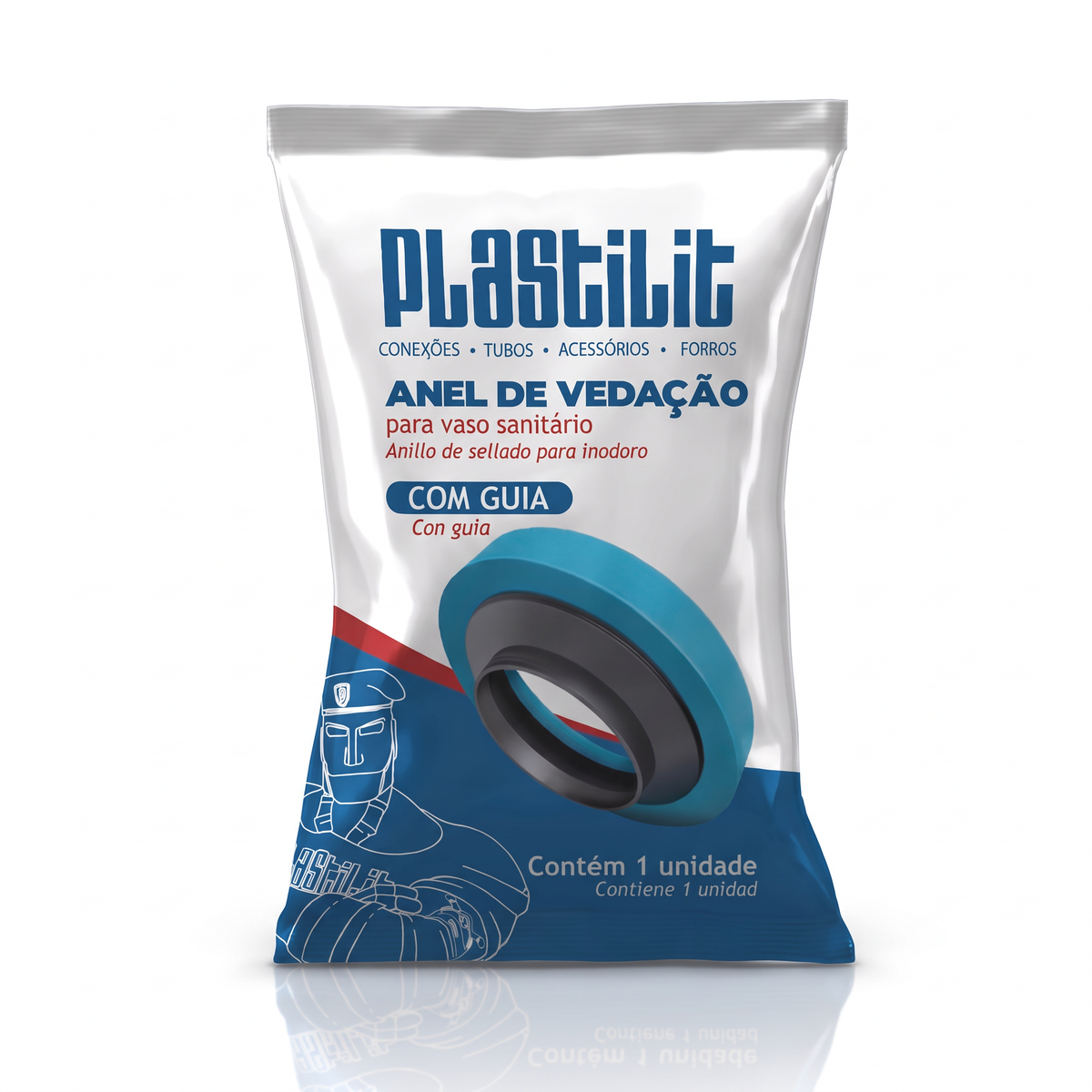 Anel de vedação para vaso com guia Plastilit, para vedar a ligação entre a bacia e o esgoto.