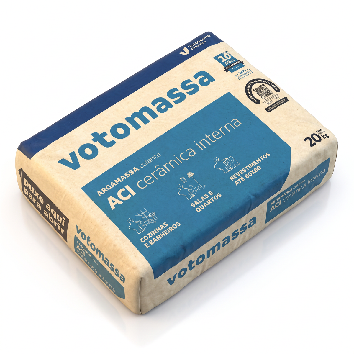 Argamassa AC-I Votomassa cinza de 20 kg, para colagem de revestimentos cerâmicos indicados.
