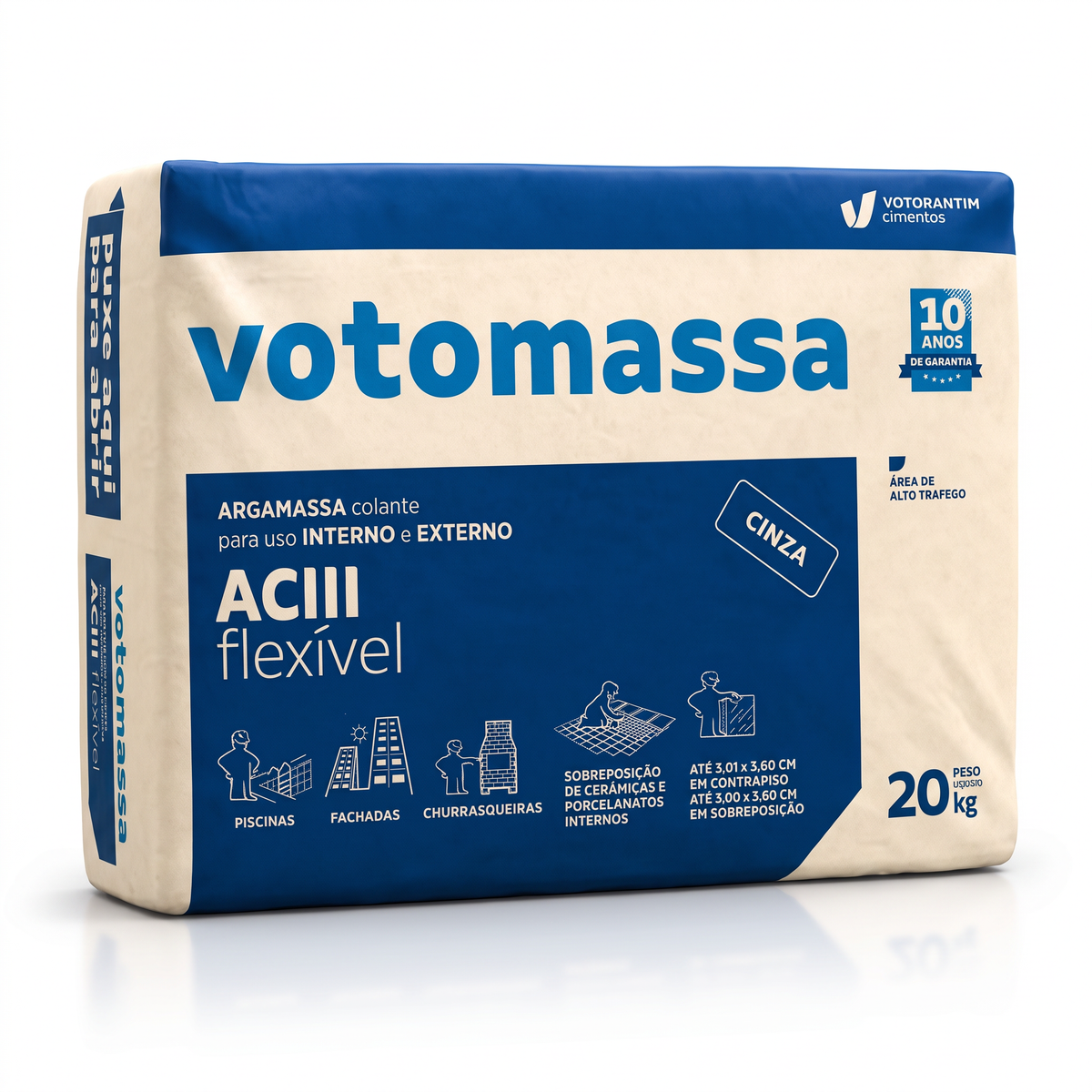 Argamassa AC-III Votomassa cinza de 20 kg, para assentar cerâmicas e porcelanatos compatíveis.