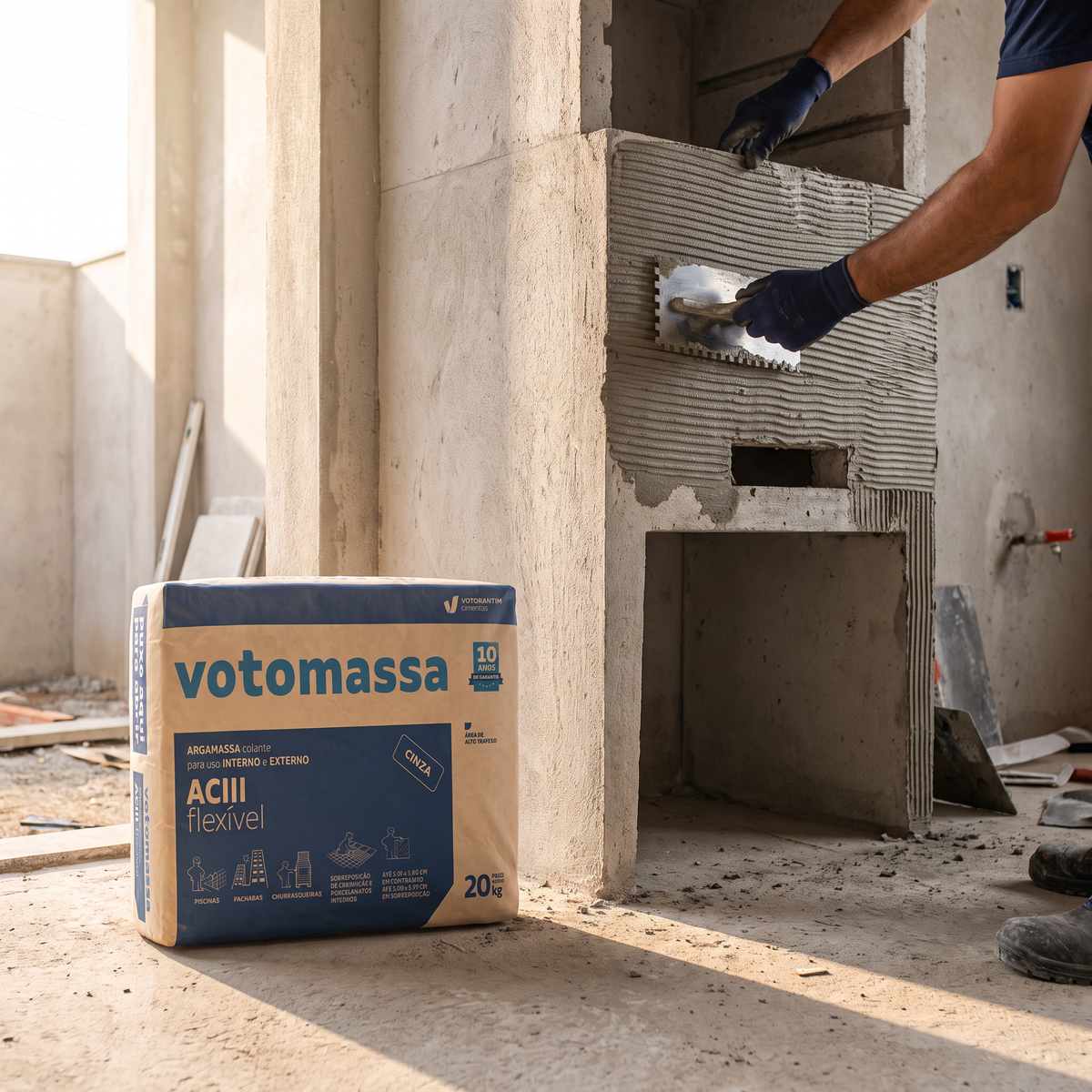 Argamassa AC-III Votomassa cinza de 20 kg, para revestimentos em pisos e paredes compatíveis.