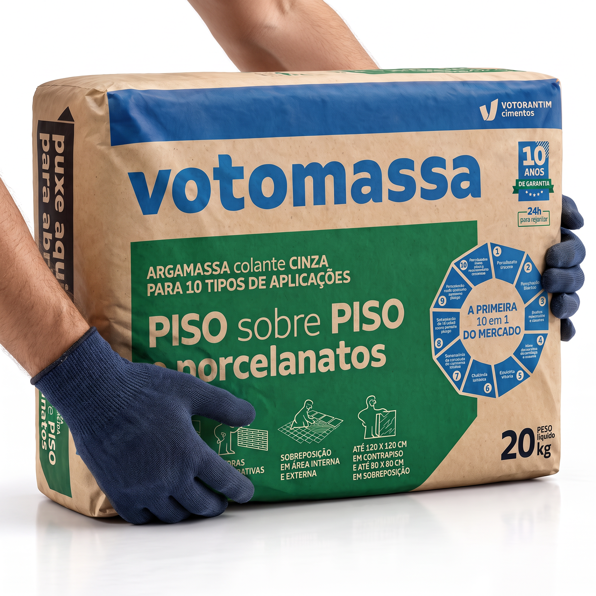 Argamassa piso sobre piso Votomassa cinza, colante para aplicação sobre revestimento existente adequado.