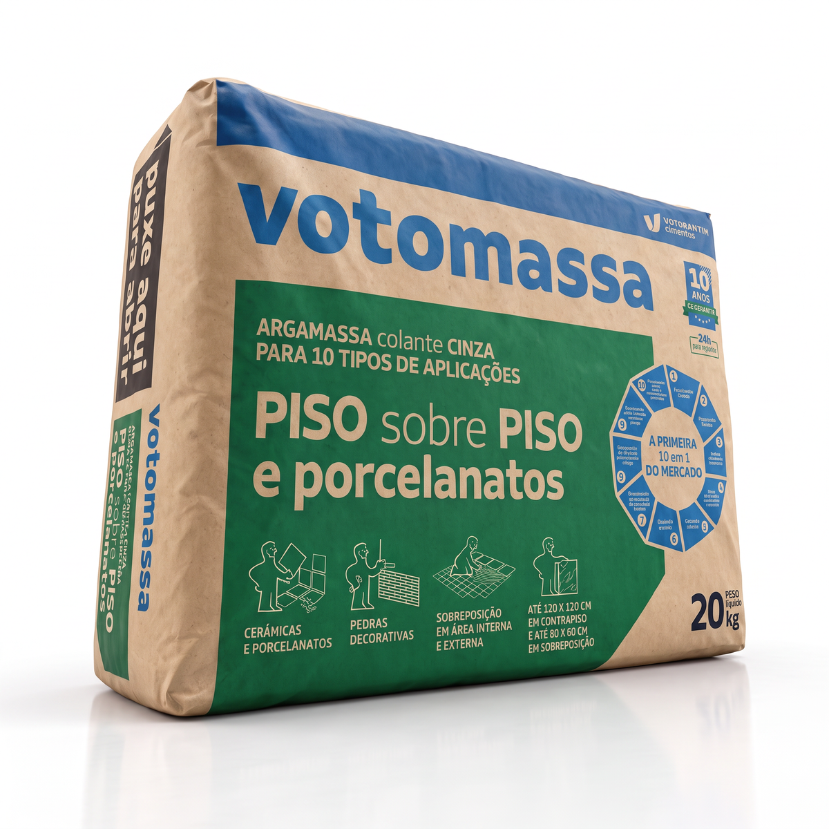 Argamassa piso sobre piso Votomassa cinza, na apresentação de 20 kg.