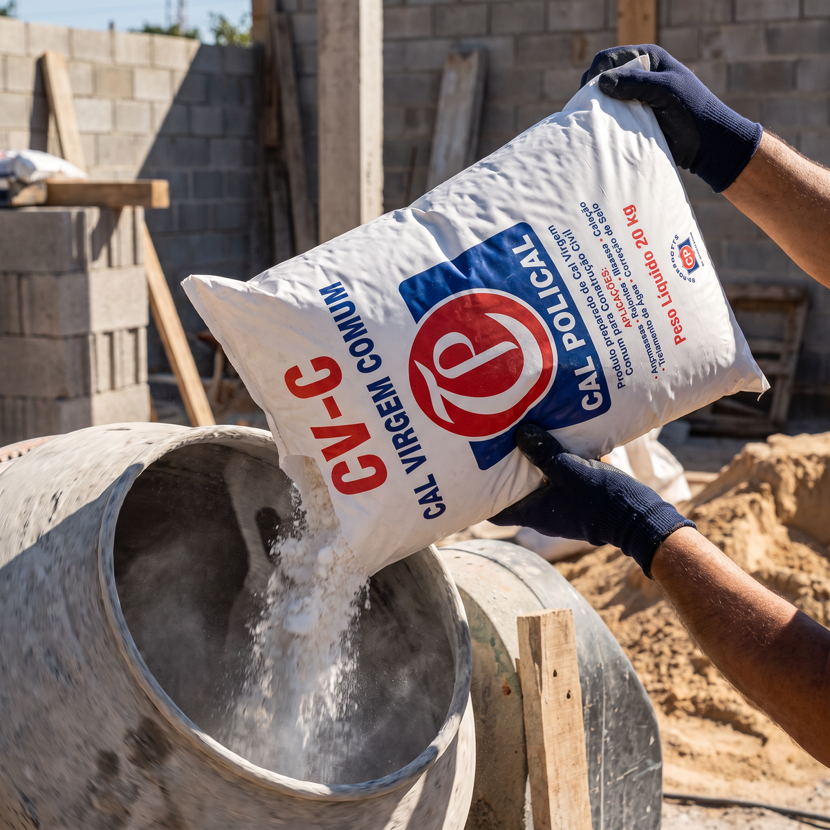 Cal virgem CVC de 20 kg, para aplicações de construção indicadas na embalagem.