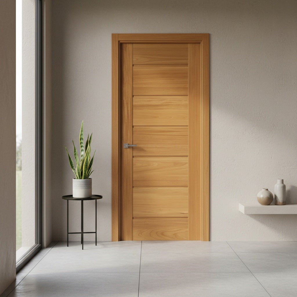 Porta Externa de Madeira Pau Brasil Tauari | Ref 32 | 7 Faixas | Natural