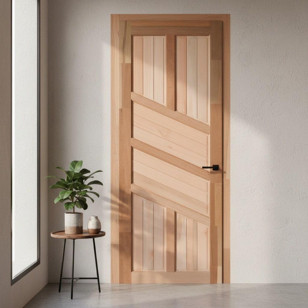 Porta Externa de Madeira Eucalipto Fingada | Ref 02 | Natural