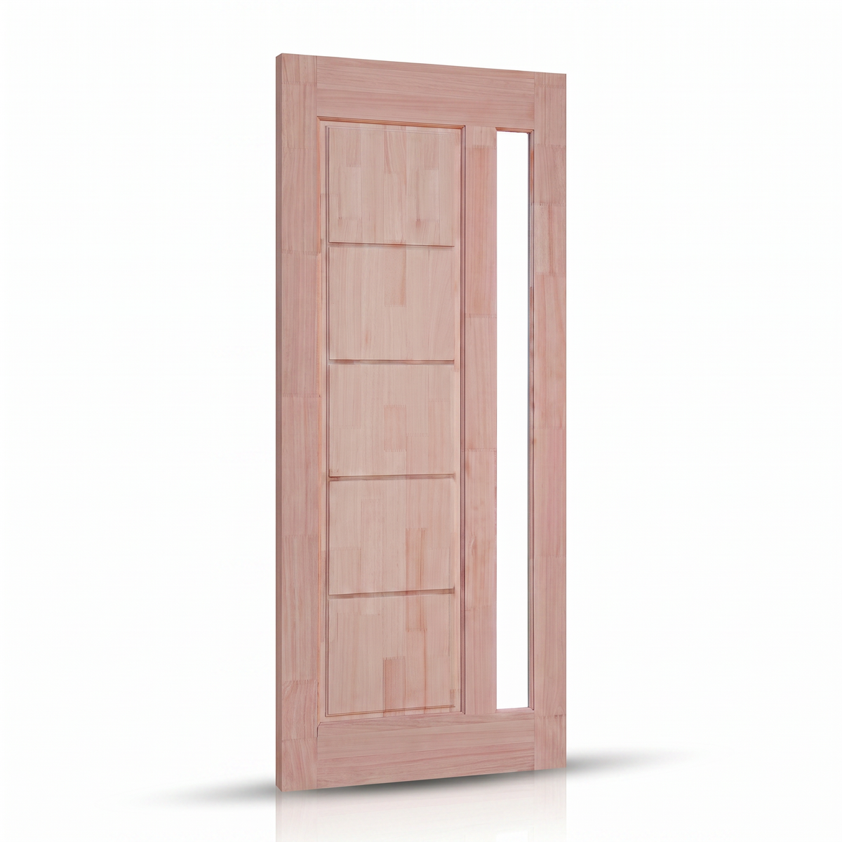 Porta externa de eucalipto fingado natural com abertura reta para vidro Ref. 31, vista complementar do desenho.