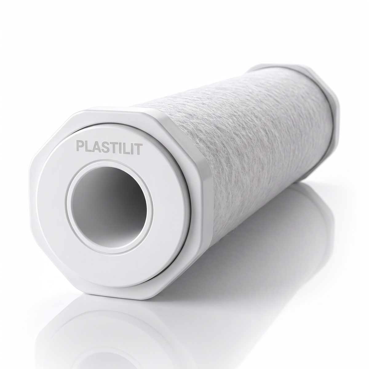 Refil para filtro de caixa-d’água Plastilit, para renovar o elemento interno do equipamento.