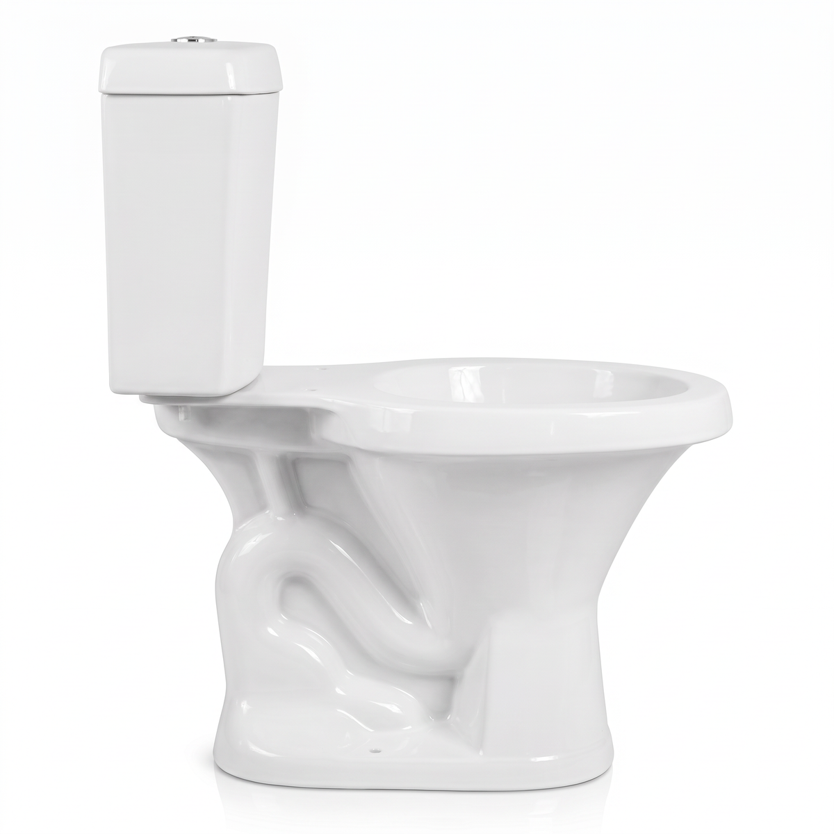 Vaso sanitário branco com caixa acoplada, oferta que reúne bacia e caixa de descarga.
