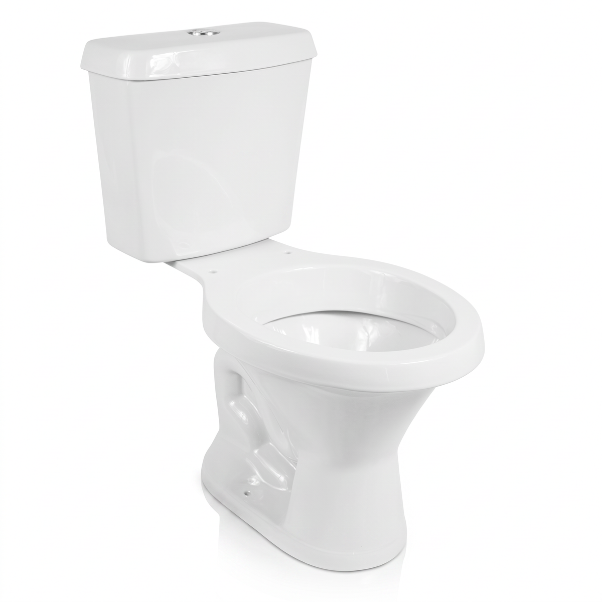 Vaso sanitário branco com caixa acoplada, conjunto de bacia e reservatório para banheiro.