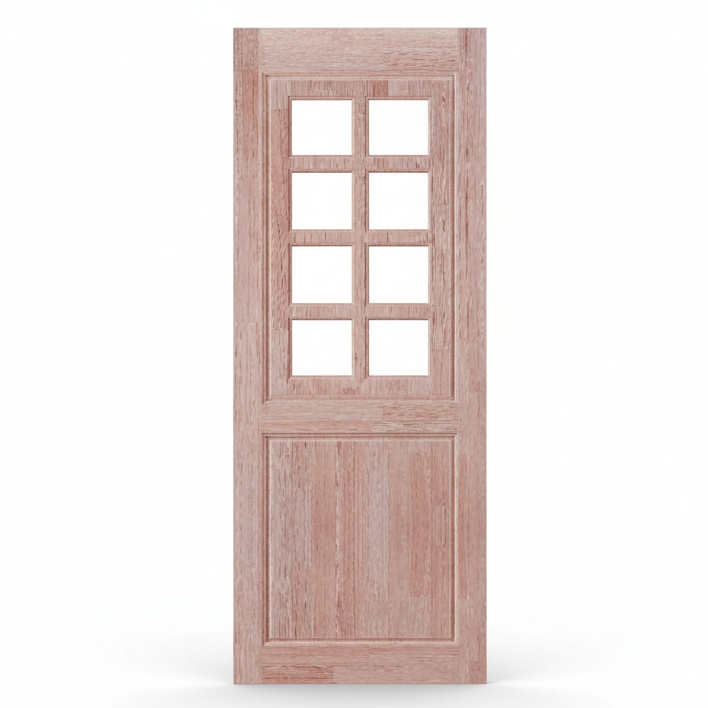 Porta Externa de Madeira Eucalipto Fingada | Ref 28 | Com Vidro | Natural