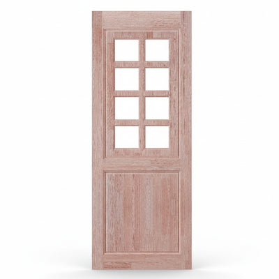 Porta Externa de Madeira Eucalipto Fingada | Ref 28 | Com Vidro | Natural