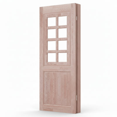 Porta Externa de Madeira Eucalipto Fingada | Ref 28 | Com Vidro | Natural