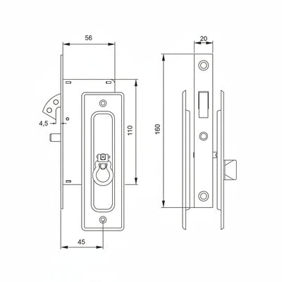 Fechadura para Porta de Correr | Concha Bico de Papagaio | Inox