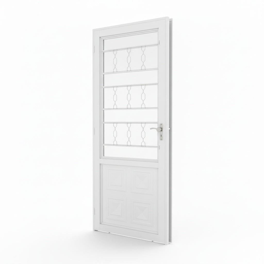 Porta com Caixilho de Aço Branco Laminado Reforçado com Postigo | 215 X 6,5 CM