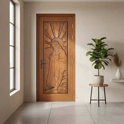 Porta Externa de Madeira Cedro Alagoano Entalhada | Ref 195 | Com Selador