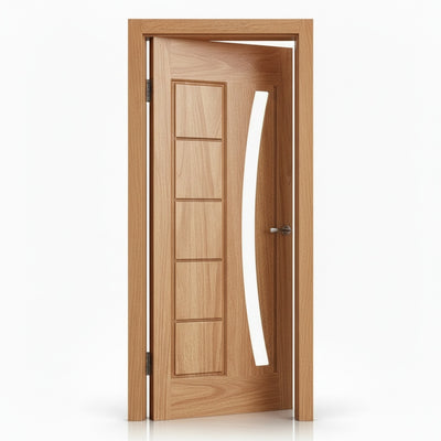 Porta Externa de Madeira Eucalipto Fingada | Ref 31 | Vidro Arco | Natural