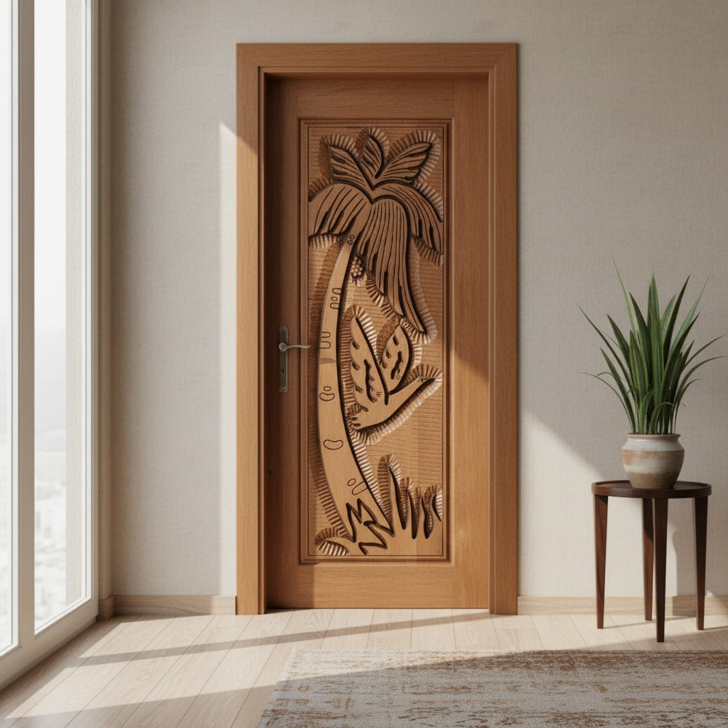 Porta Externa de Madeira Cedro Alagoano Entalhada | Ref 125 | Com Selador