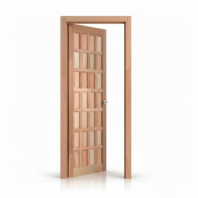 Porta Externa de Madeira Eucalipto Fingada | Ref 15 | 28 Almofadas | Natural