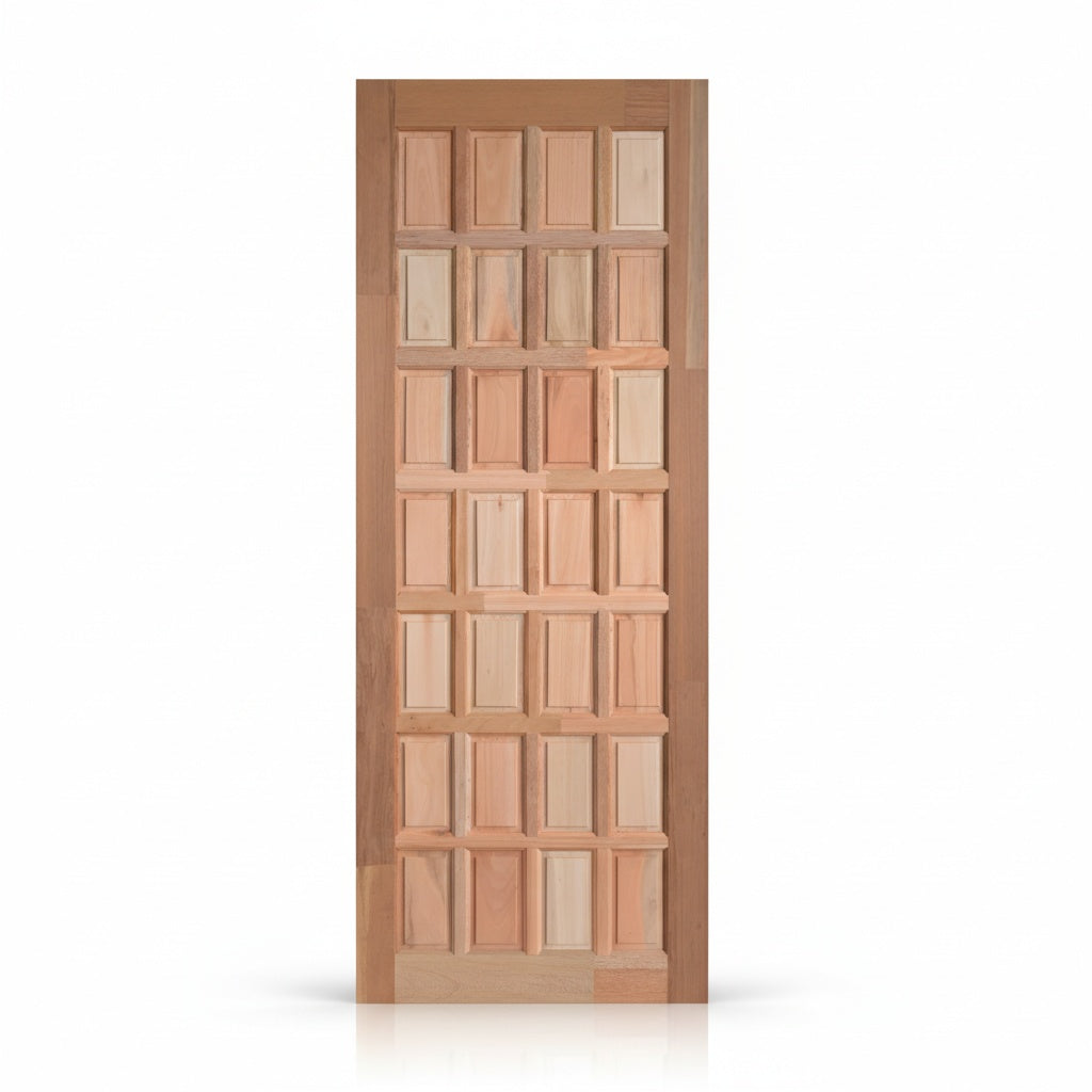 Porta Externa de Madeira Eucalipto Fingada | Ref 15 | 28 Almofadas | Natural