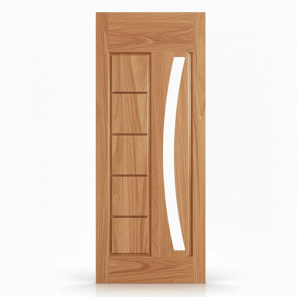 Porta Externa de Madeira Eucalipto Fingada | Ref 31 | Vidro Arco | Natural