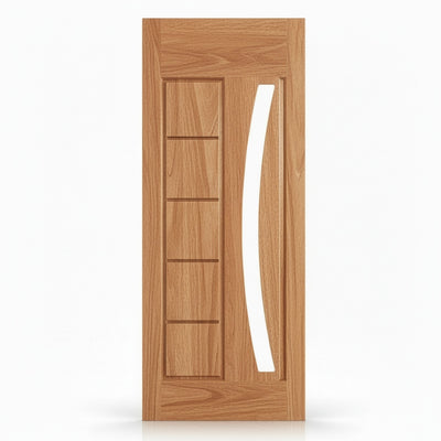 Porta Externa de Madeira Eucalipto Fingada | Ref 31 | Vidro Arco | Natural