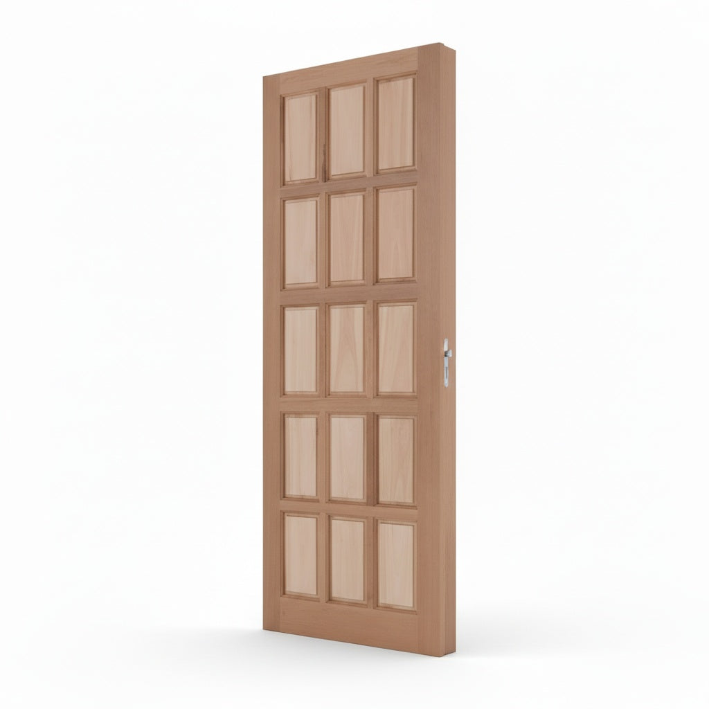 Porta Externa de Madeira Eucalipto Fingada | Ref 10 | 15 Almofadas | Natural