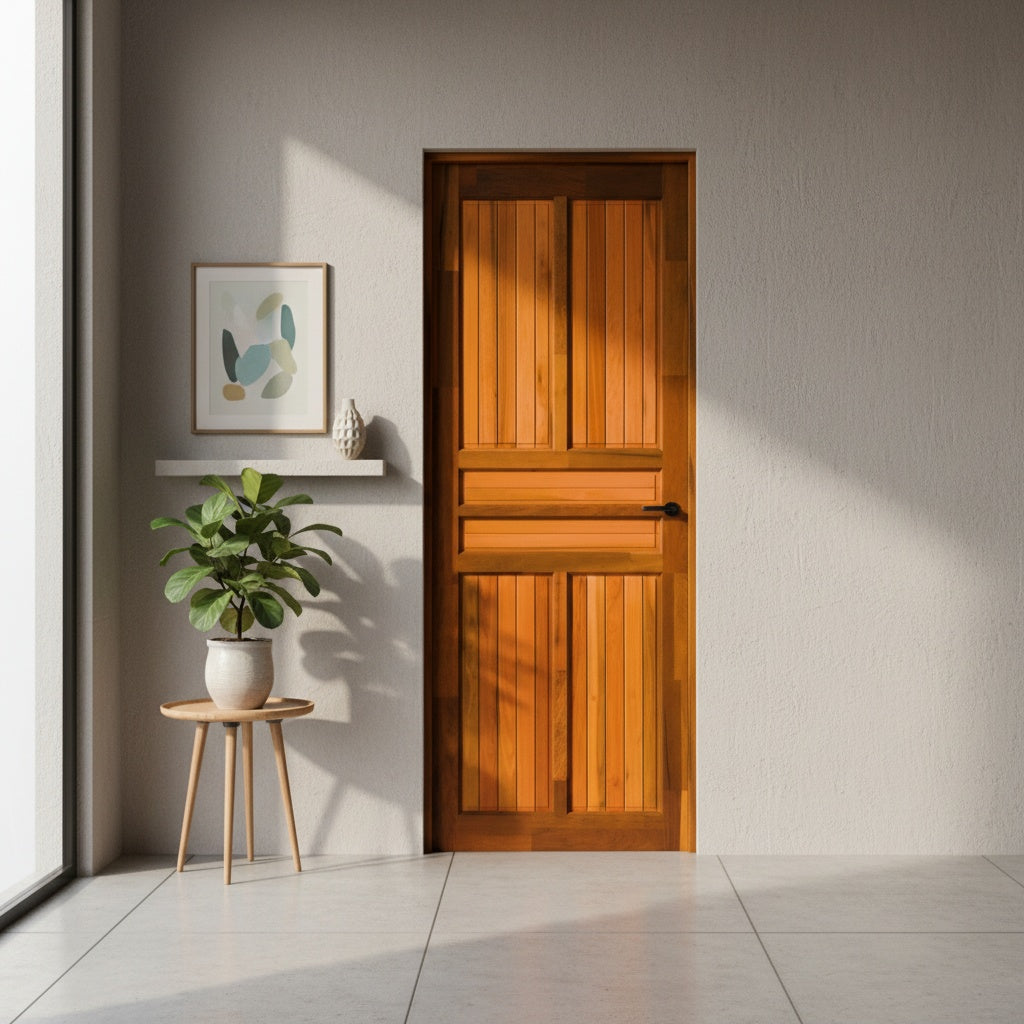 Porta Externa de Madeira Americana Eucalipto Fingada | Tipo 2 | Com Selador