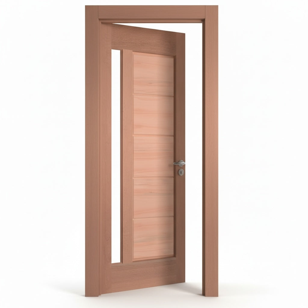 Porta Externa de Madeira Eucalipto Fingada | Ref 31 | Vidro Reto | Natural