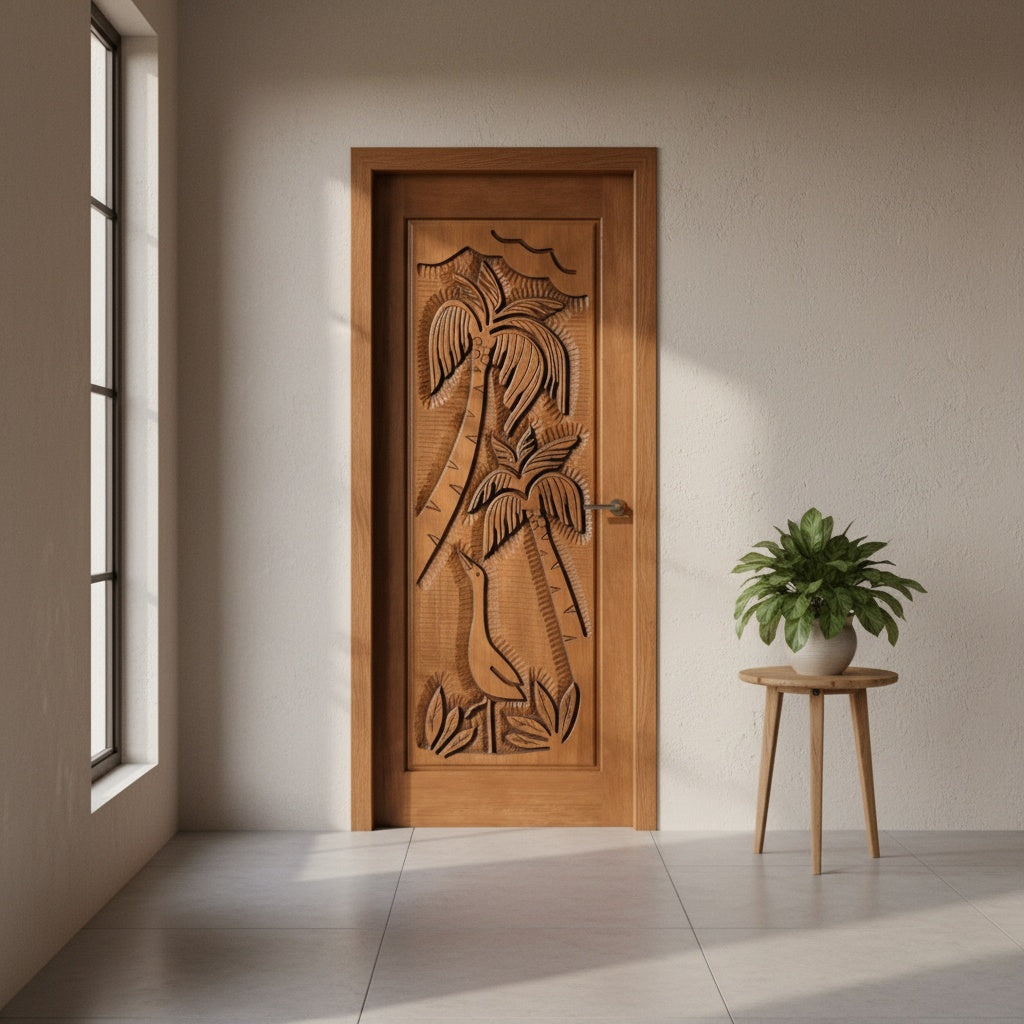 Porta Externa de Madeira Cedro Alagoano Entalhada | Ref 225 | Com Selador