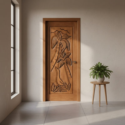 Porta Externa de Madeira Cedro Alagoano Entalhada | Ref 225 | Com Selador