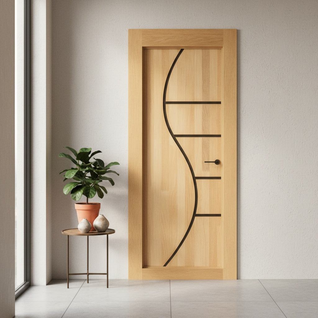 Porta Externa de Madeira Eucalipto Fingada | Ref 96 | Natural