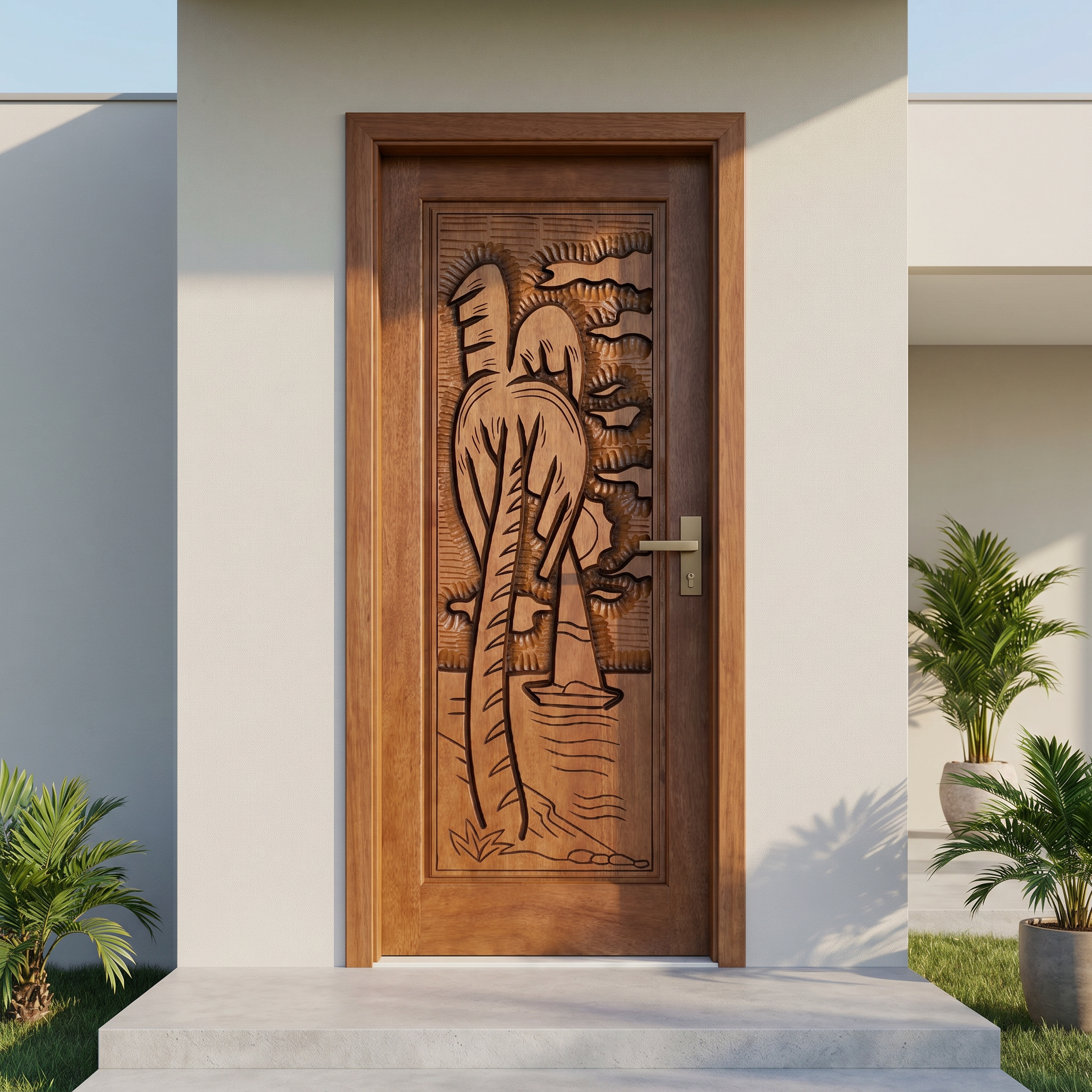 Porta Externa de Madeira Cedro Alagoano Entalhada | Ref 100 | Com Selador