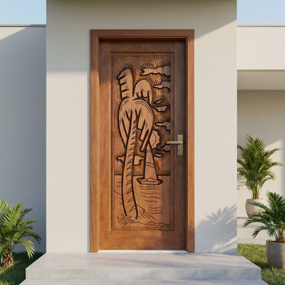 Porta Externa de Madeira Cedro Alagoano Entalhada | Ref 100 | Com Selador