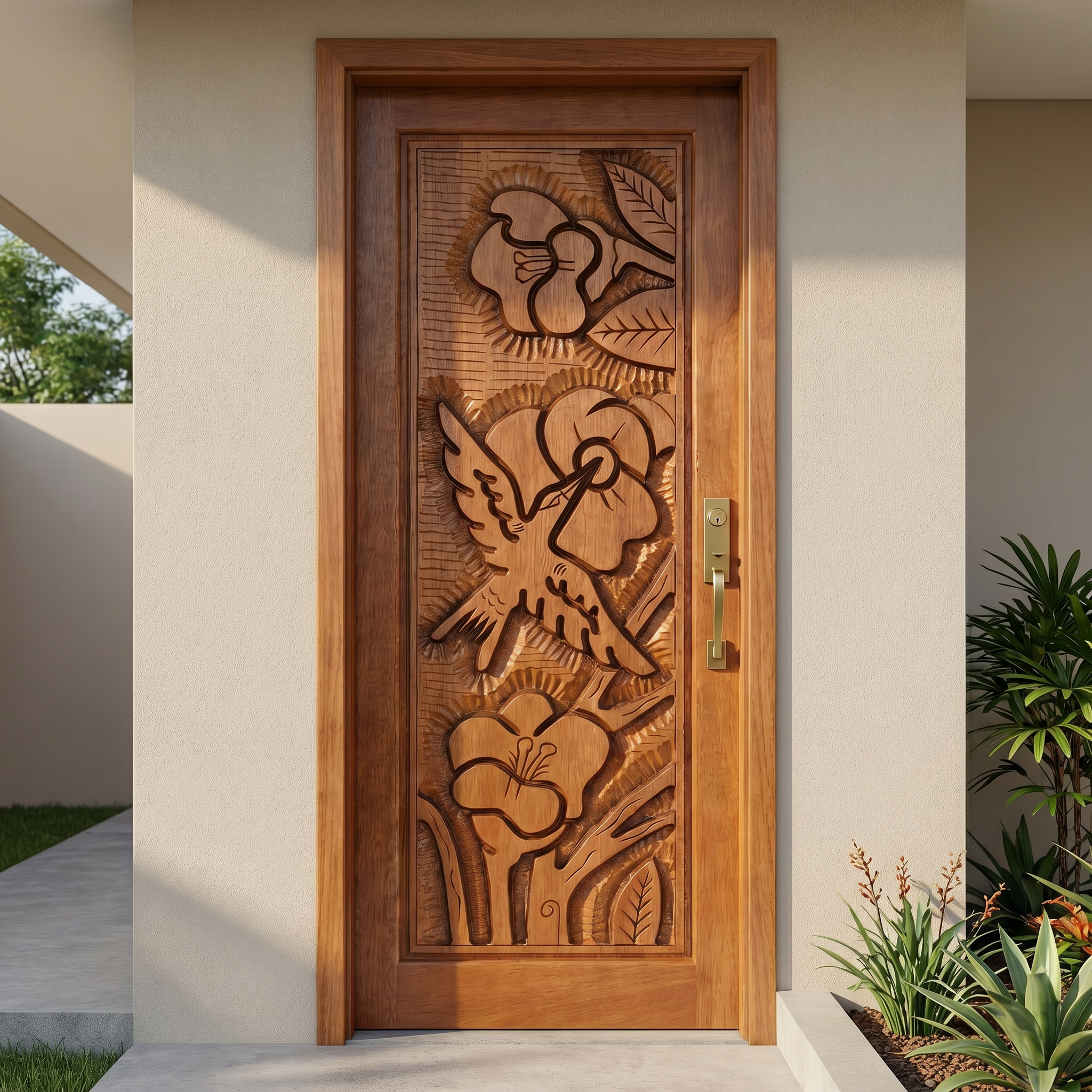 Porta Externa de Madeira Cedro Alagoano Entalhada | Ref 110 | Com Selador