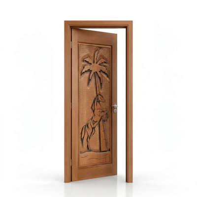 Porta Externa de Madeira Cedro Alagoano Entalhada | Ref 155 | Com Selador