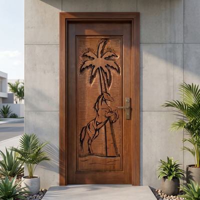 Porta Externa de Madeira Cedro Alagoano Entalhada | Ref 155 | Com Selador