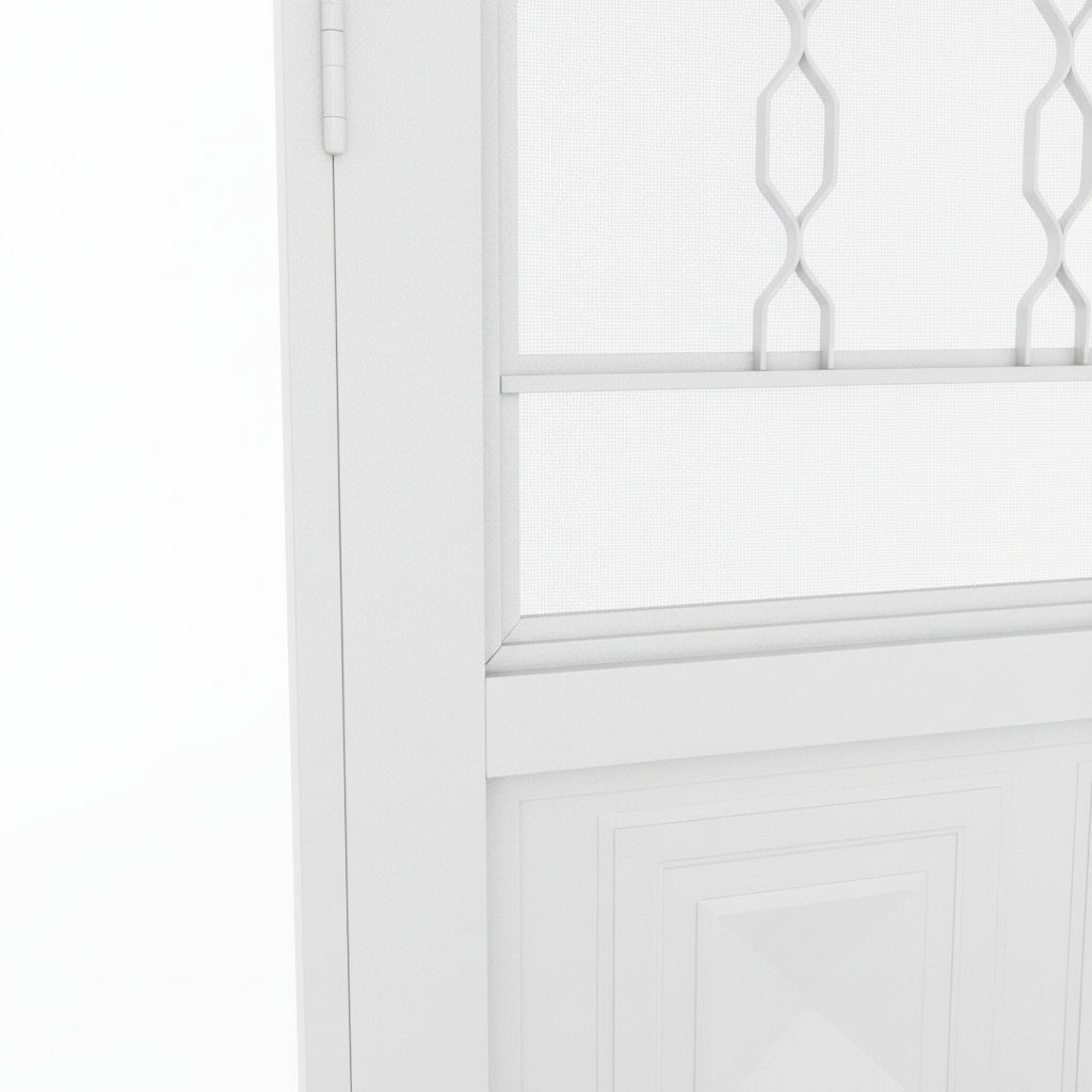 Porta com Caixilho de Aço Branco Laminado Reforçado com Postigo | 215 X 6,5 CM