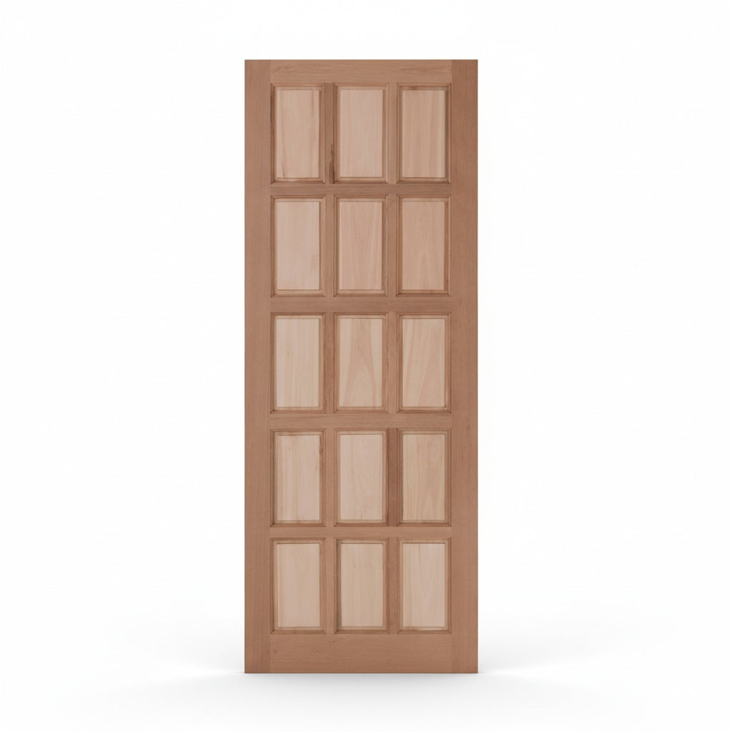 Porta Externa de Madeira Eucalipto Fingada | Ref 10 | 15 Almofadas | Natural