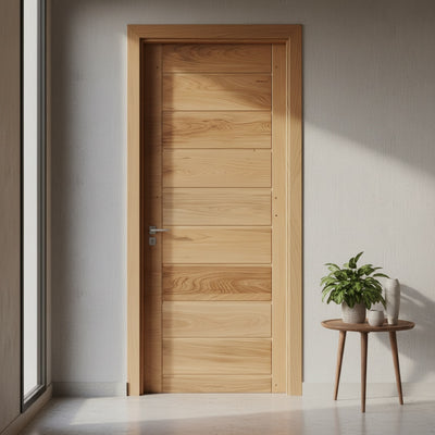 Porta Externa de Madeira Pau Brasil Tauari | Ref 32 Pop | 10 Faixas | Natural