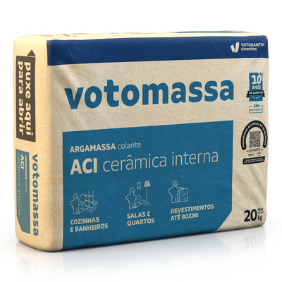 Argamassa AC-I Votomassa cinza de 20 kg, para assentamento de cerâmicas em ambientes internos.