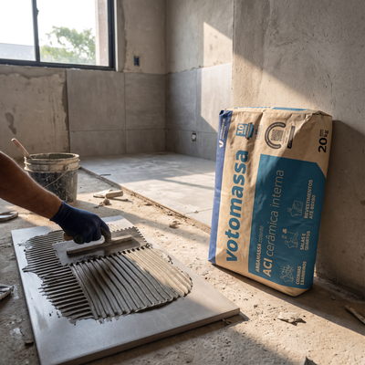 Argamassa AC-I Votomassa cinza de 20 kg, fornecida em saco, para preparo conforme a embalagem.