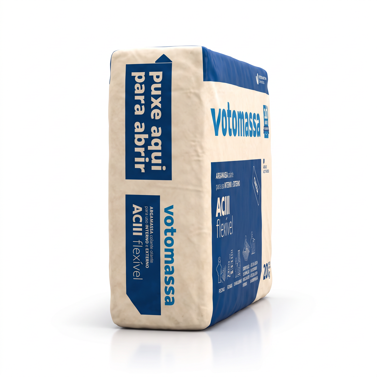Argamassa AC-III Votomassa cinza de 20 kg, para uso interno conforme a indicação do fabricante.