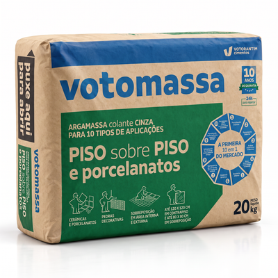 Argamassa piso sobre piso Votomassa cinza, para sobreposição em base cerâmica compatível.